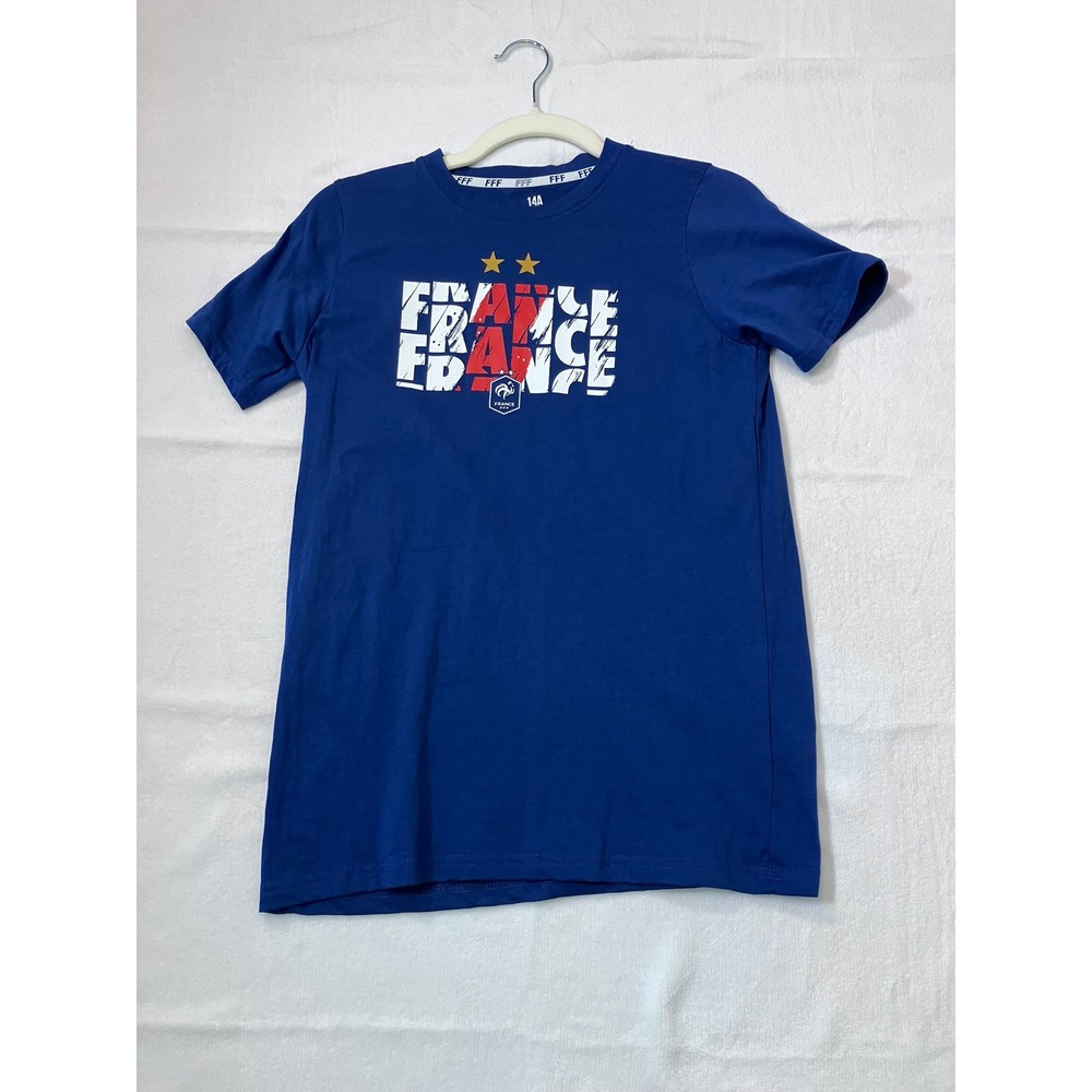 FFF France National Football Team Blue Graphic T-Shirt Kids Size 14A Soccer Tee